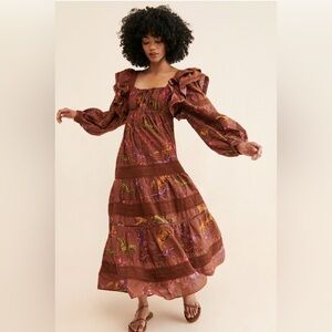 Farm Rio Dotted Horse maxi dress Long Sleeve sz small